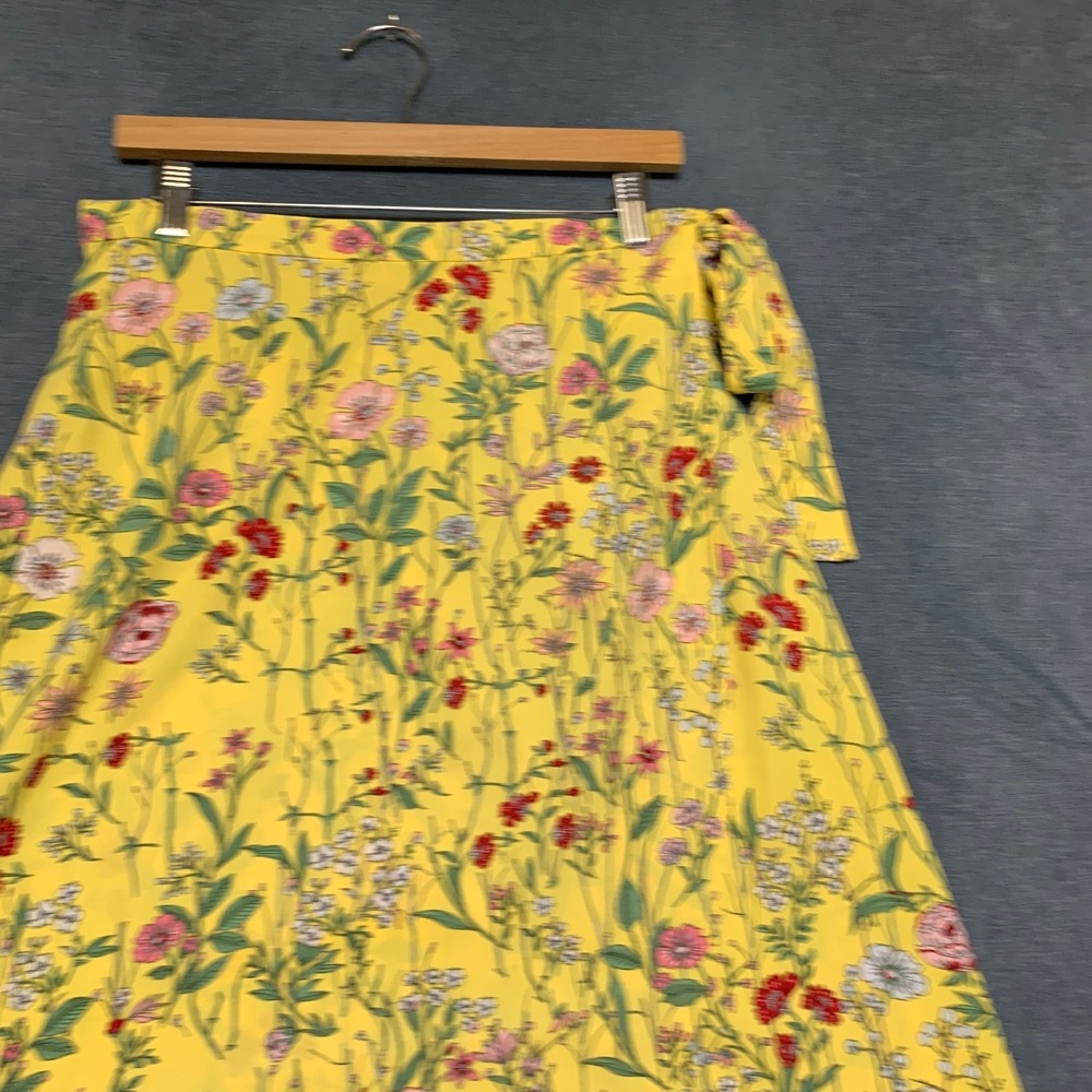 Loft Wrap Midi Skirt Womens 6 Yellow Floral High Low Tie Waist Summer Party Wear - Picture 11 of 13